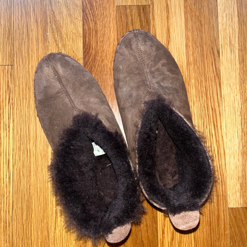 Brown Suede Fur-Lined Ankle Slippers